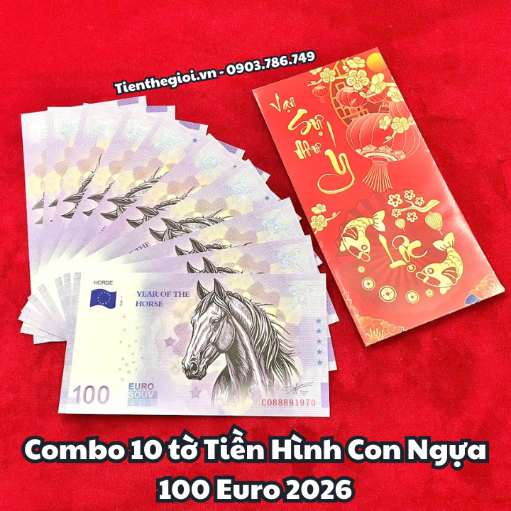 Combo 10 tờ Tiền Lì Xì 100 Euro Hình Con Ngựa 2026